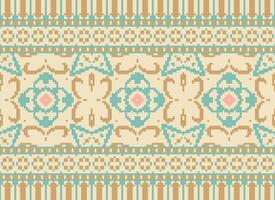 Pixel Ethnic pattern vector background. seamless pattern traditional, Design for background, wallpaper, Batik, fabric, carpet, clothing, wrapping, and textile.ethnic pattern Vector illustration.