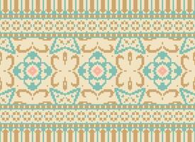 Pixel Ethnic pattern vector background. seamless pattern traditional, Design for background, wallpaper, Batik, fabric, carpet, clothing, wrapping, and textile.ethnic pattern Vector illustration.