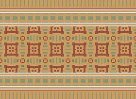 Pixel Ethnic pattern vector background. seamless pattern traditional, Design for background, wallpaper, Batik, fabric, carpet, clothing, wrapping, and textile.ethnic pattern Vector illustration.