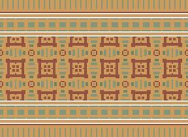 Pixel Ethnic pattern vector background. seamless pattern traditional, Design for background, wallpaper, Batik, fabric, carpet, clothing, wrapping, and textile.ethnic pattern Vector illustration.