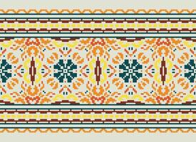 Pixel Ethnic pattern vector background. seamless pattern traditional, Design for background, wallpaper, Batik, fabric, carpet, clothing, wrapping, and textile.ethnic pattern Vector illustration.