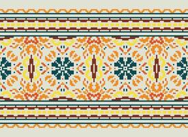 Pixel Ethnic pattern vector background. seamless pattern traditional, Design for background, wallpaper, Batik, fabric, carpet, clothing, wrapping, and textile.ethnic pattern Vector illustration.