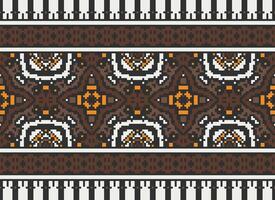 Pixel Embroidery ethnic pattern, Vector Geometric ornate background, Cross stitch retro zigzag style, pattern knitting continuous, Design for textile, fabric, ceramic, digital print