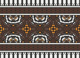 Pixel Embroidery ethnic pattern, Vector Geometric ornate background, Cross stitch retro zigzag style, pattern knitting continuous, Design for textile, fabric, ceramic, digital print