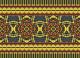 Pixel Ethnic pattern vector background. seamless pattern traditional, Design for background, wallpaper, Batik, fabric, carpet, clothing, wrapping, and textile.ethnic pattern Vector illustration.