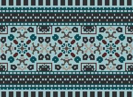 Ethnic geometric fabric pattern Cross Stitch.Ikat embroidery Ethnic oriental Pixel pattern blue background. Abstract,vector,illustration. Texture,clothing,frame,decoration,motifs,silk wallpaper. vector