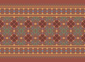 Cross Stitch Embroidery. Ethnic Patterns. Native Style. Traditional Design for texture, textile, fabric, clothing, Knitwear, print. Geometric Pixel Horizontal Seamless Vector. vector