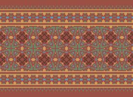 Cross Stitch Embroidery. Ethnic Patterns. Native Style. Traditional Design for texture, textile, fabric, clothing, Knitwear, print. Geometric Pixel Horizontal Seamless Vector. vector