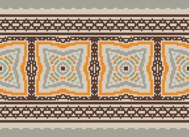 Pixel Embroidery ethnic pattern, Vector Geometric ornate background, Cross stitch retro zigzag style, pattern knitting continuous, Design for textile, fabric, ceramic, digital print
