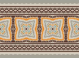 Pixel Embroidery ethnic pattern, Vector Geometric ornate background, Cross stitch retro zigzag style, pattern knitting continuous, Design for textile, fabric, ceramic, digital print