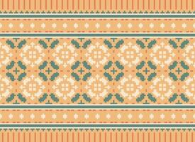 Pixel Embroidery ethnic pattern, Vector Geometric ornate background, Cross stitch retro zigzag style, pattern knitting continuous, Design for textile, fabric, ceramic, digital print