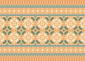 Pixel Embroidery ethnic pattern, Vector Geometric ornate background, Cross stitch retro zigzag style, pattern knitting continuous, Design for textile, fabric, ceramic, digital print