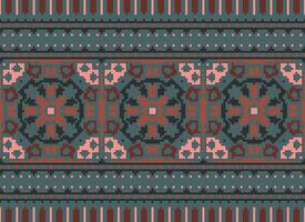 Pixel Ethnic pattern vector background. seamless pattern traditional, Design for background, wallpaper, Batik, fabric, carpet, clothing, wrapping, and textile.ethnic pattern Vector illustration.