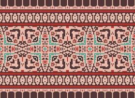Pixel Ethnic pattern vector background. seamless pattern traditional, Design for background, wallpaper, Batik, fabric, carpet, clothing, wrapping, and textile.ethnic pattern Vector illustration.