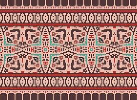 Pixel Ethnic pattern vector background. seamless pattern traditional, Design for background, wallpaper, Batik, fabric, carpet, clothing, wrapping, and textile.ethnic pattern Vector illustration.