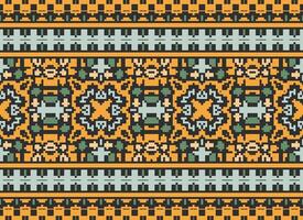 Pixel Embroidery ethnic pattern, Vector Geometric ornate background, Cross stitch retro zigzag style, pattern knitting continuous, Design for textile, fabric, ceramic, digital print