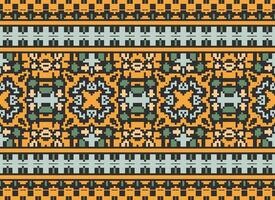 Pixel Embroidery ethnic pattern, Vector Geometric ornate background, Cross stitch retro zigzag style, pattern knitting continuous, Design for textile, fabric, ceramic, digital print