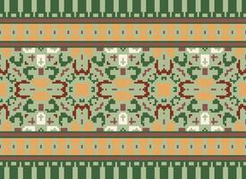 Pixel Ethnic pattern vector background. seamless pattern traditional, Design for background, wallpaper, Batik, fabric, carpet, clothing, wrapping, and textile.ethnic pattern Vector illustration.