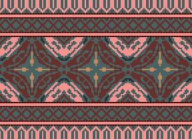 Pixel Ethnic pattern vector background. seamless pattern traditional, Design for background, wallpaper, Batik, fabric, carpet, clothing, wrapping, and textile.ethnic pattern Vector illustration.