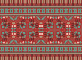Pixel Ethnic pattern vector background. seamless pattern traditional, Design for background, wallpaper, Batik, fabric, carpet, clothing, wrapping, and textile.ethnic pattern Vector illustration.