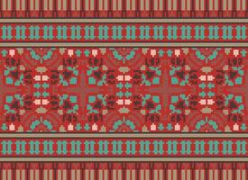 Pixel Ethnic pattern vector background. seamless pattern traditional, Design for background, wallpaper, Batik, fabric, carpet, clothing, wrapping, and textile.ethnic pattern Vector illustration.