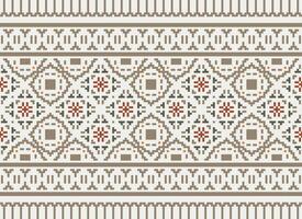 Cross Stitch pattern with Floral Designs. Traditional cross stitch needlework. Geometric Ethnic pattern, Embroidery, Textile ornamentation, fabric, Hand stitched pattern, Cultural stitching pixel art. vector