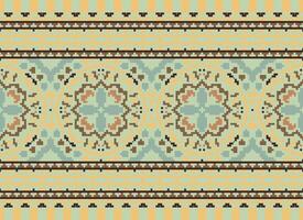 Cross Stitch Border. Embroidery Cross Stitch. Ethnic Patterns. Geometric Ethnic Indian pattern. Native Ethnic pattern.Texture Textile Fabric Clothing Knitwear print. Pixel Horizontal Seamless Vector. vector