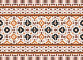 Cross Stitch pattern with Floral Designs. Traditional cross stitch needlework. Geometric Ethnic pattern, Embroidery, Textile ornamentation, fabric, Hand stitched pattern, Cultural stitching pixel art. vector