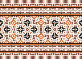 Cross Stitch pattern with Floral Designs. Traditional cross stitch needlework. Geometric Ethnic pattern, Embroidery, Textile ornamentation, fabric, Hand stitched pattern, Cultural stitching pixel art. vector