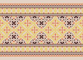 Pixel Ethnic pattern vector background. seamless pattern traditional, Design for background, wallpaper, Batik, fabric, carpet, clothing, wrapping, and textile.ethnic pattern Vector illustration.
