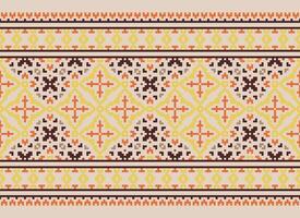 Pixel Ethnic pattern vector background. seamless pattern traditional, Design for background, wallpaper, Batik, fabric, carpet, clothing, wrapping, and textile.ethnic pattern Vector illustration.