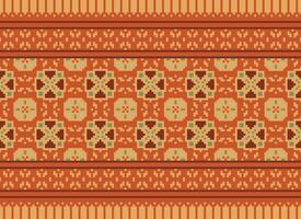 A Floral pixel art pattern on grey background.geometric ethnic oriental embroidery vector illustration. pixel style, abstract background, cross stitch.design for texture, fabric, cloth, scarf, print