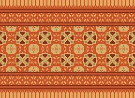 A Floral pixel art pattern on grey background.geometric ethnic oriental embroidery vector illustration. pixel style, abstract background, cross stitch.design for texture, fabric, cloth, scarf, print