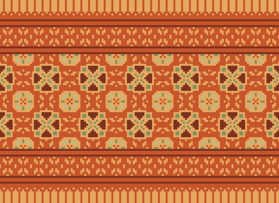 A Floral pixel art pattern on grey background.geometric ethnic oriental embroidery vector illustration. pixel style, abstract background, cross stitch.design for texture, fabric, cloth, scarf, print
