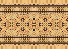 Cross Stitch Border. Embroidery Cross Stitch. Ethnic Patterns. Geometric Ethnic Indian pattern. Native Ethnic pattern.Texture Textile Fabric Clothing Knitwear print. Pixel Horizontal Seamless Vector. vector