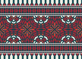 Cross Stitch pattern with Floral Designs. Traditional cross stitch needlework. Geometric Ethnic pattern, Embroidery, Textile ornamentation, fabric, Hand stitched pattern, Cultural stitching pixel art. vector
