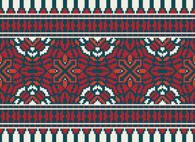 Cross Stitch pattern with Floral Designs. Traditional cross stitch needlework. Geometric Ethnic pattern, Embroidery, Textile ornamentation, fabric, Hand stitched pattern, Cultural stitching pixel art. vector