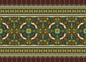 Cross Stitch pattern with Floral Designs. Traditional cross stitch needlework. Geometric Ethnic pattern, Embroidery, Textile ornamentation, fabric, Hand stitched pattern, Cultural stitching pixel art. vector