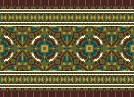 Cross Stitch pattern with Floral Designs. Traditional cross stitch needlework. Geometric Ethnic pattern, Embroidery, Textile ornamentation, fabric, Hand stitched pattern, Cultural stitching pixel art. vector