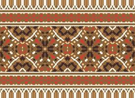 Cross Stitch pattern with Floral Designs. Traditional cross stitch needlework. Geometric Ethnic pattern, Embroidery, Textile ornamentation, fabric, Hand stitched pattern, Cultural stitching pixel art. vector
