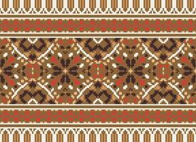 Cross Stitch pattern with Floral Designs. Traditional cross stitch needlework. Geometric Ethnic pattern, Embroidery, Textile ornamentation, fabric, Hand stitched pattern, Cultural stitching pixel art. vector