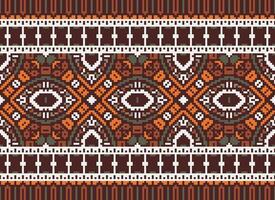 Cross Stitch pattern with Floral Designs. Traditional cross stitch needlework. Geometric Ethnic pattern, Embroidery, Textile ornamentation, fabric, Hand stitched pattern, Cultural stitching pixel art. vector
