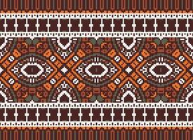 Cross Stitch pattern with Floral Designs. Traditional cross stitch needlework. Geometric Ethnic pattern, Embroidery, Textile ornamentation, fabric, Hand stitched pattern, Cultural stitching pixel art. vector