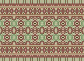 A Floral pixel art pattern on grey background.geometric ethnic oriental embroidery vector illustration. pixel style, abstract background, cross stitch.design for texture, fabric, cloth, scarf, print