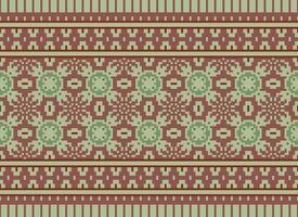 A Floral pixel art pattern on grey background.geometric ethnic oriental embroidery vector illustration. pixel style, abstract background, cross stitch.design for texture, fabric, cloth, scarf, print