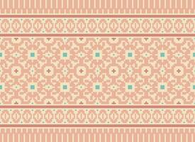 Cross Stitch pattern with Floral Designs. Traditional cross stitch needlework. Geometric Ethnic pattern, Embroidery, Textile ornamentation, fabric, Hand stitched pattern, Cultural stitching pixel art. vector
