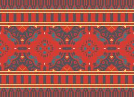 Cross Stitch Border. Embroidery Cross Stitch. Ethnic Patterns. Geometric Ethnic Indian pattern. Native Ethnic pattern.Texture Textile Fabric Clothing Knitwear print. Pixel Horizontal Seamless Vector. vector