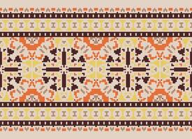 Cross Stitch Border. Embroidery Cross Stitch. Ethnic Patterns. Geometric Ethnic Indian pattern. Native Ethnic pattern.Texture Textile Fabric Clothing Knitwear print. Pixel Horizontal Seamless Vector. vector