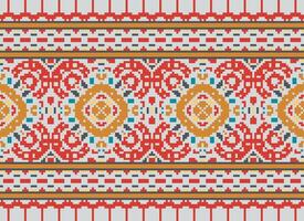 Cross Stitch Border. Embroidery Cross Stitch. Ethnic Patterns. Geometric Ethnic Indian pattern. Native Ethnic pattern.Texture Textile Fabric Clothing Knitwear print. Pixel Horizontal Seamless Vector. vector