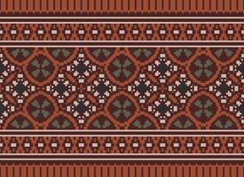Cross Stitch pattern with Floral Designs. Traditional cross stitch needlework. Geometric Ethnic pattern, Embroidery, Textile ornamentation, fabric, Hand stitched pattern, Cultural stitching pixel art. vector